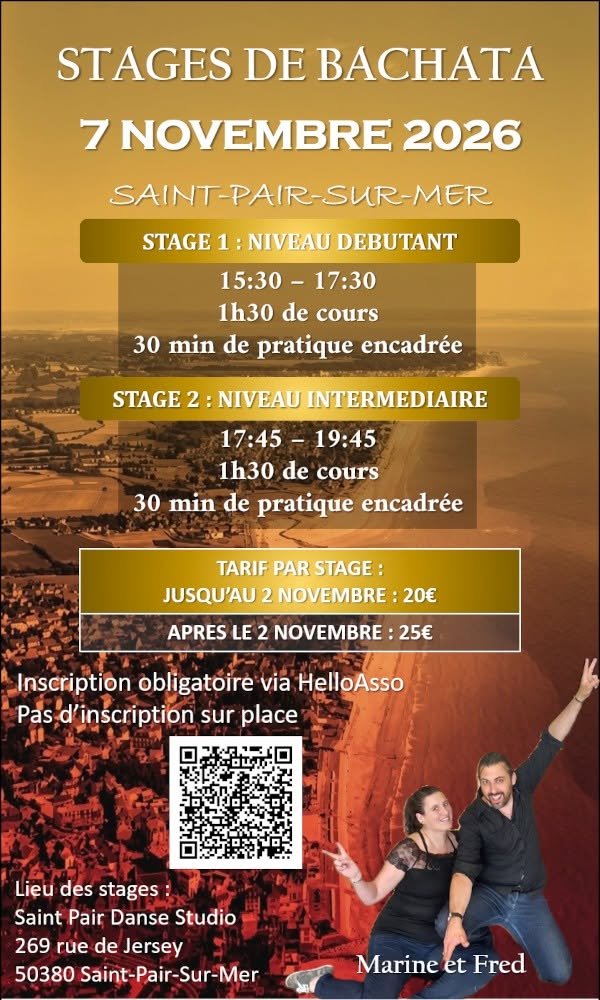 Stages de bachata avec Marine et Frédéric samedi 7 novembre 2026 à Saint-Pair-sur-Mer